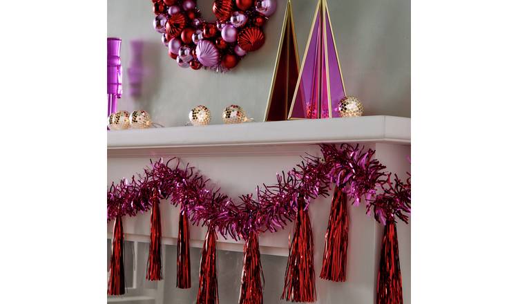 Habitat Tinsel Tassel Christmas Garland - Pink & Red 