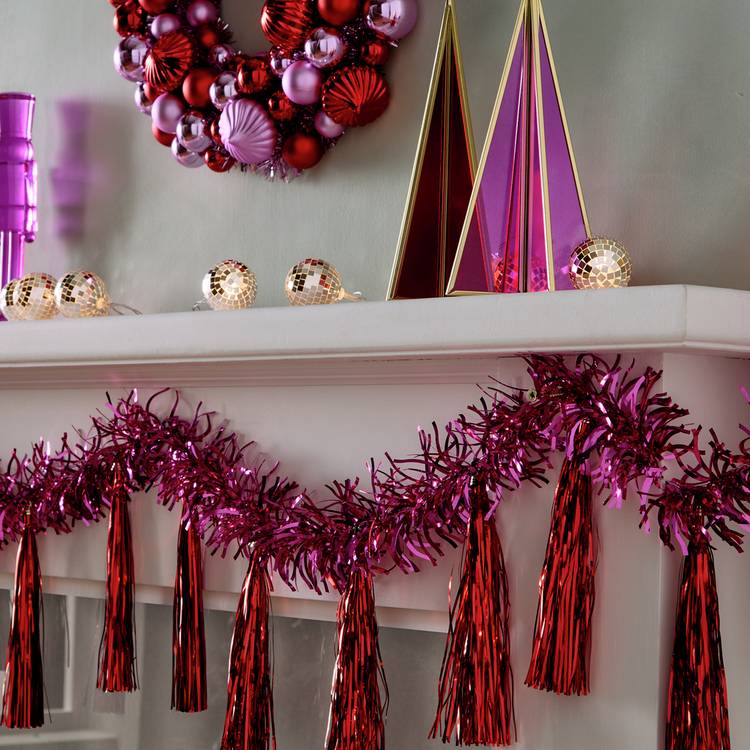 Habitat Tinsel Tassel Christmas Garland - Pink & Red  0