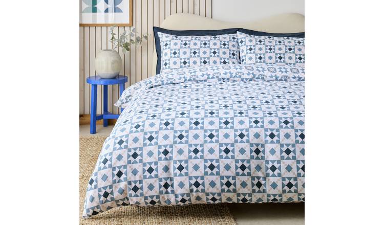 Habitat Cotton Tile Print Blue Bedding Set - King size