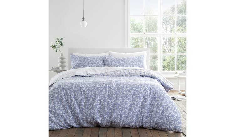 Bianca Cotton Shadow Leaves Blue Bedding Set - Superking