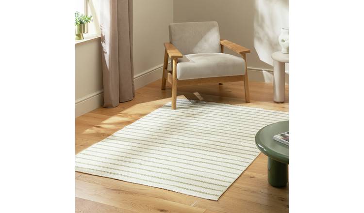 Habitat Stripe Green Flatweave Rug - 170x120cm