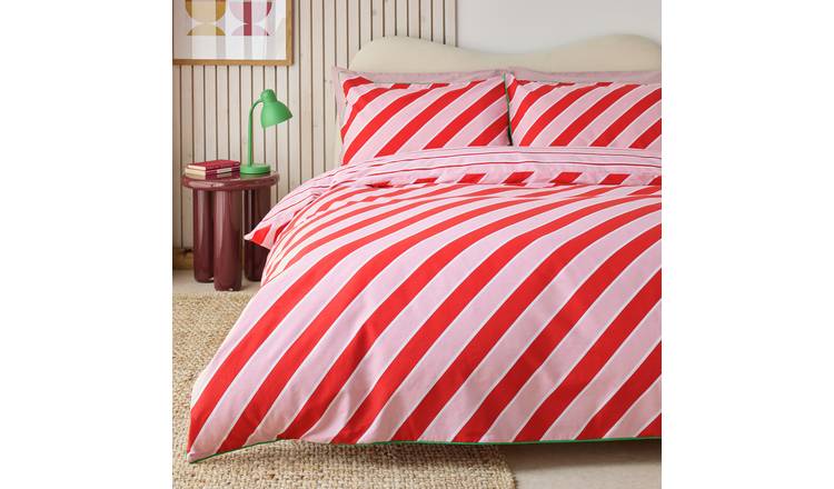 Habitat Candy Stripe Pink & Red Bedding Set - Single