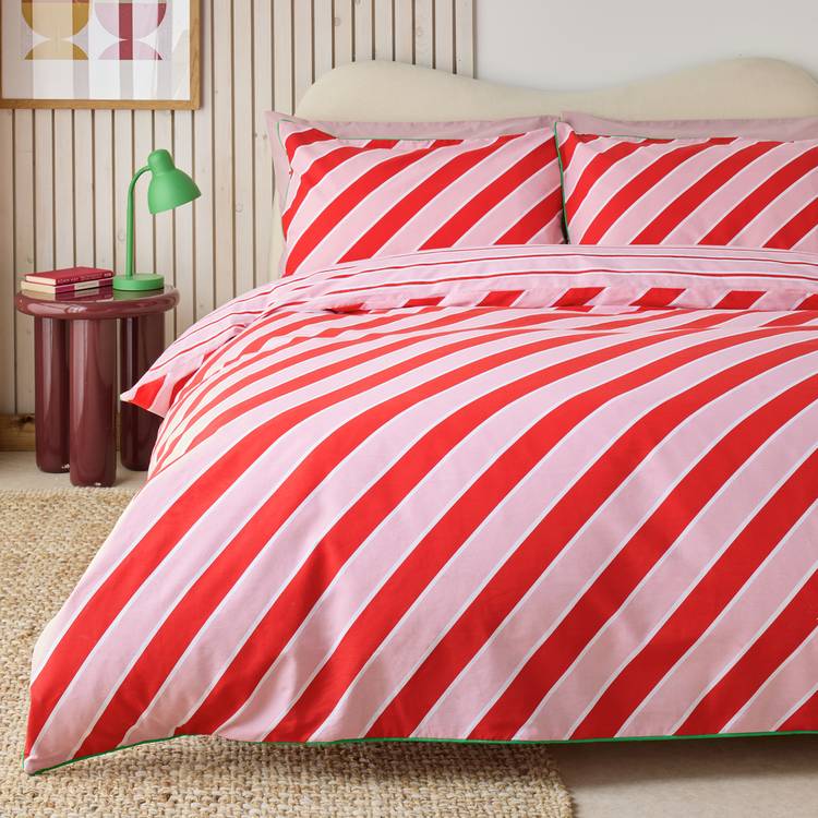 Habitat Candy Stripe Pink & Red Bedding Set - Single 0