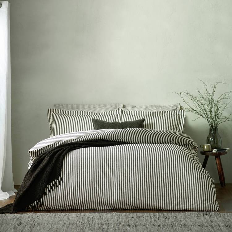 Yard Hebden Cotton Stripe Black Bedding Set - Single 0