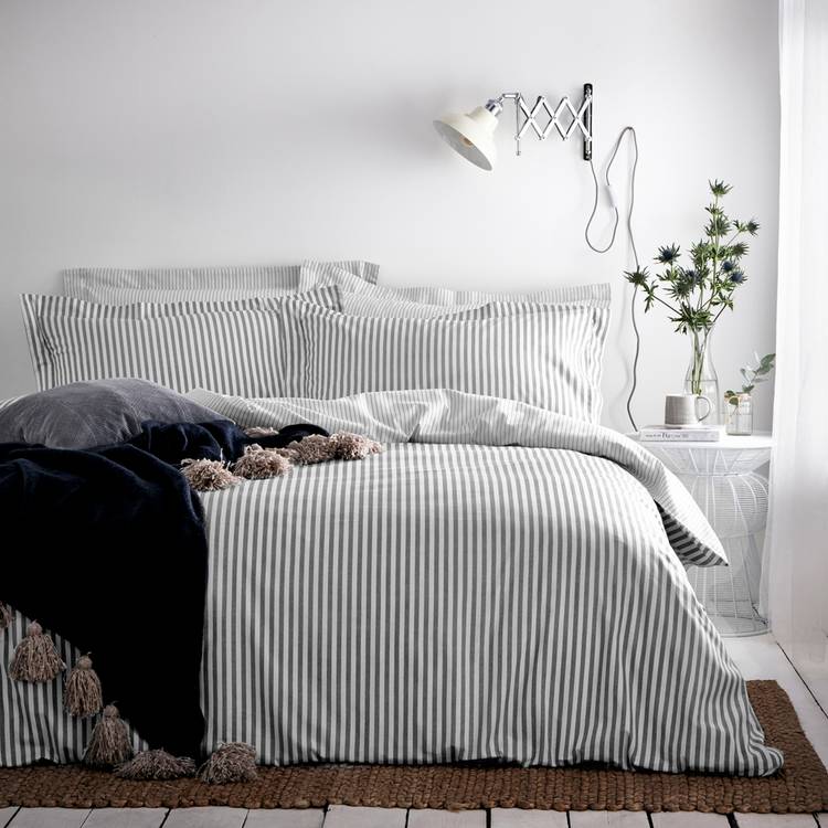 Yard Hebden Cotton Stripe Grey Bedding Set - Single 0
