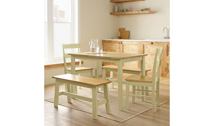 Argos Home Chicago Ext Cream Dining Table,2Benches & 2Chairs