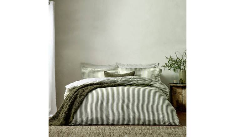 Yard Hebden Cotton Stripe Olive Bedding Set - Single