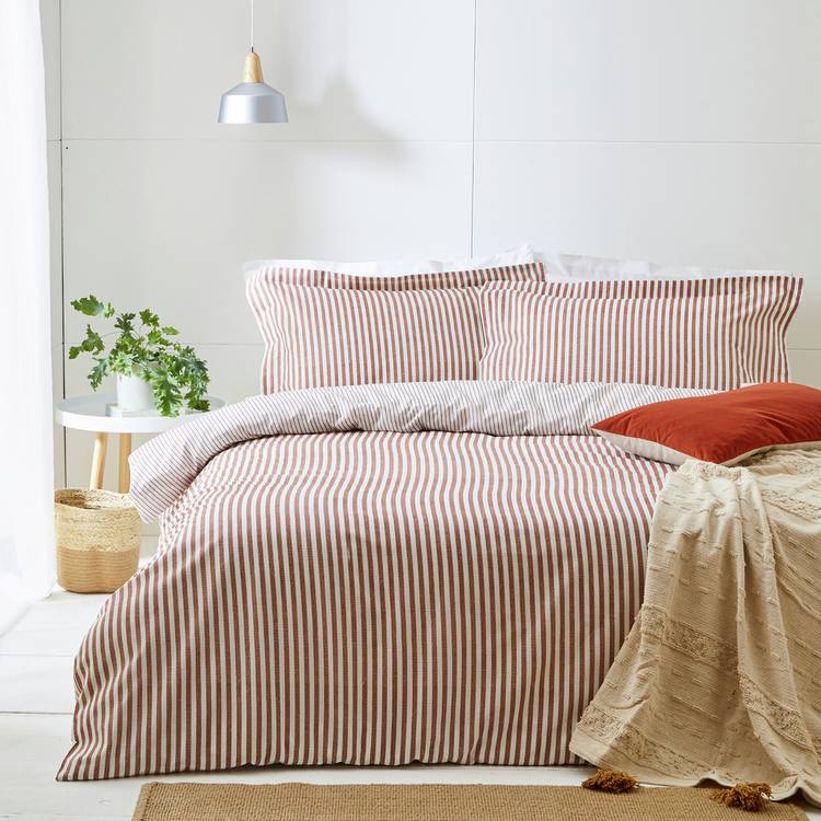 Yard Hebden Cotton Stripe Pecan Bedding Set - Super king 0