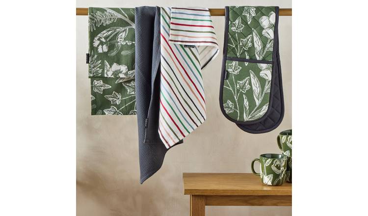 Habitat Floral and Stripe Textile Set - Green