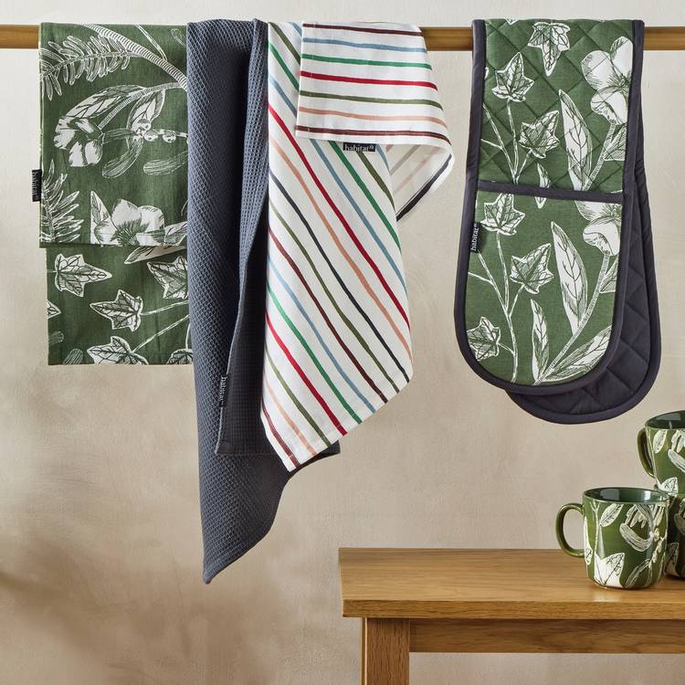 Habitat Floral and Stripe Textile Set - Green 0