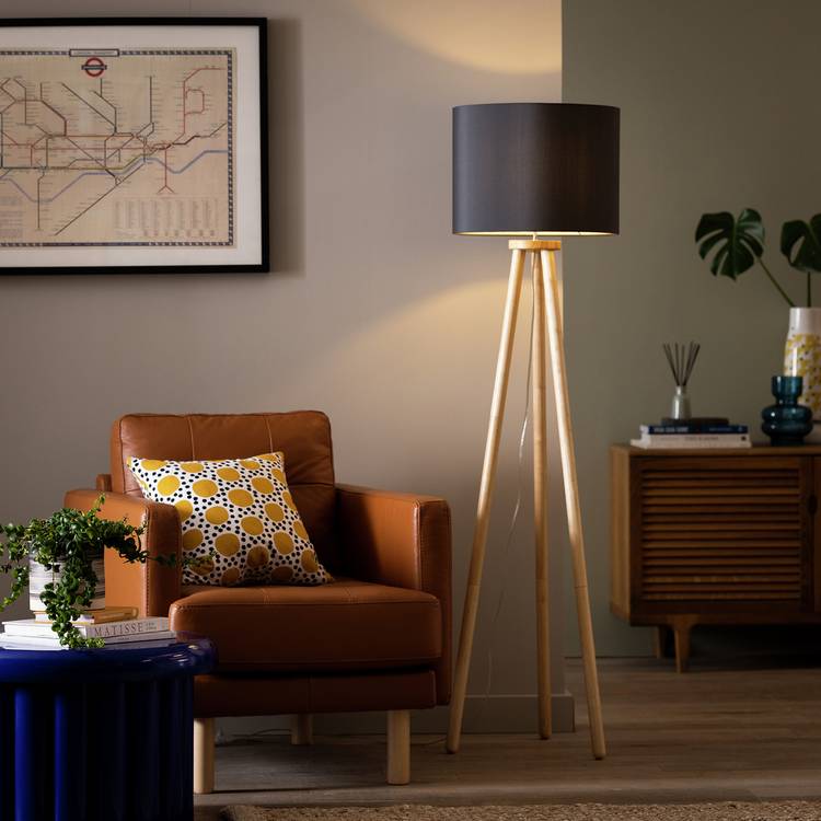 Habitat Wooden Tripod Floor Lamp - Walnut & Natural 0
