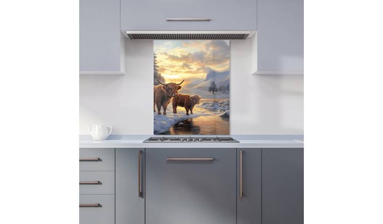 WRT Cows & Lake Multicolour Kitchen Splashback - W600xH750mm