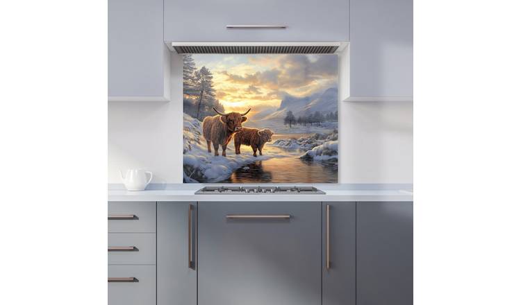 WRT Cows & Lake Multicolour Kitchen Splashback - W900xH750mm