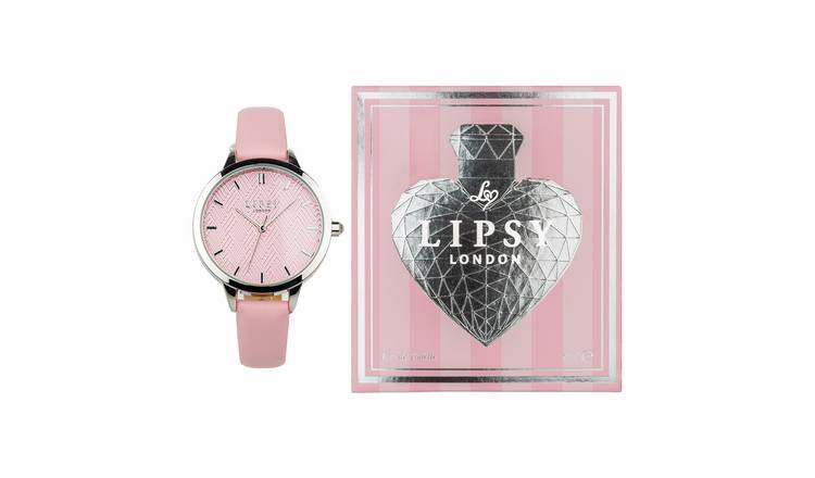 Lipsy Ladies Pink Faux Leather Strap Watch and Fragrance Set