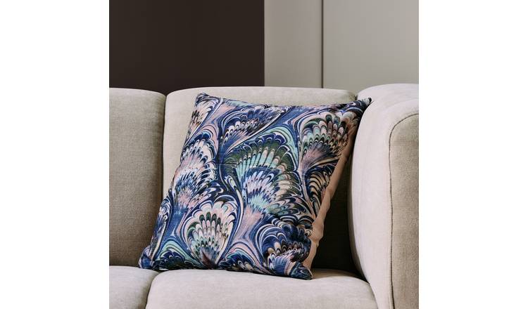 Habitat Marble Ribbed Cushion - Blue - 43x43cm