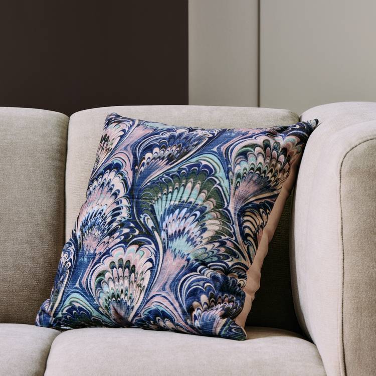 Habitat Marble Ribbed Cushion - Blue - 43x43cm 0