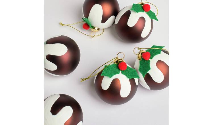 Argos Home Pack of 6 Pudding Shatterproof Christmas Bauble