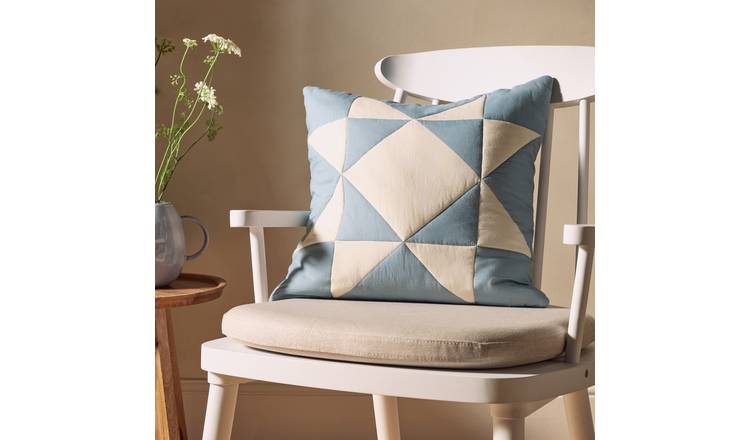 Habitat Quilted Motif Cushion - Blue & Cream - 50x50cm