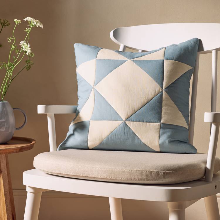 Habitat Quilted Motif Cushion - Blue & Cream - 50x50cm 0