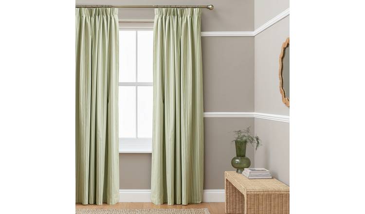 Habitat Stripe Blackout Pencil Pleat Curtain - Olive