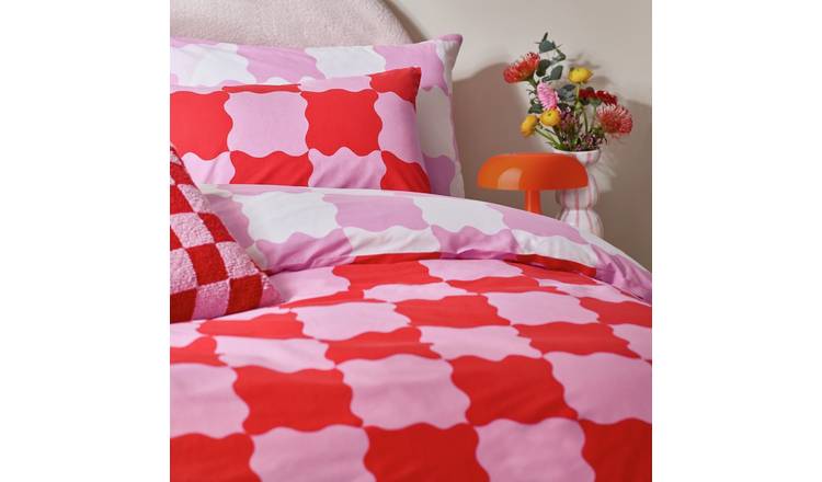 Heya Home Checkerboard Pink & Red Bedding Set - Double