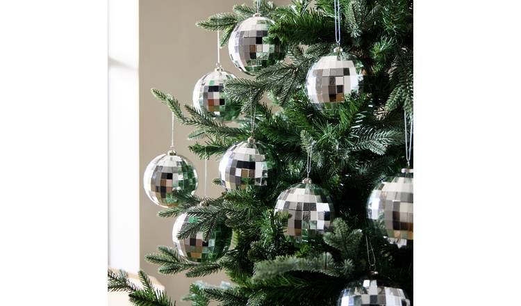 Habitat Pack of 9 Silver Faceted Disco Christmas Bauble