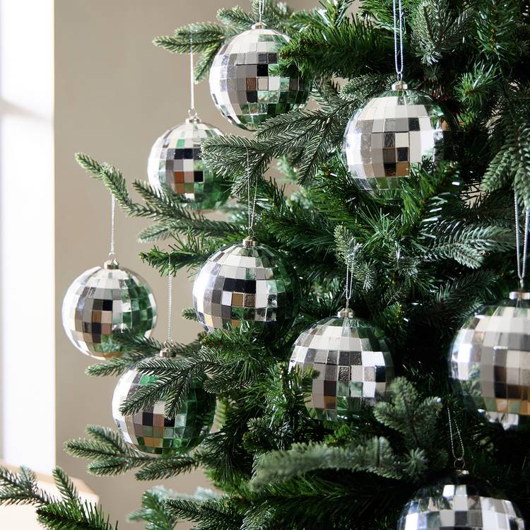 Habitat Pack of 9 Silver Faceted Disco Christmas Bauble 0