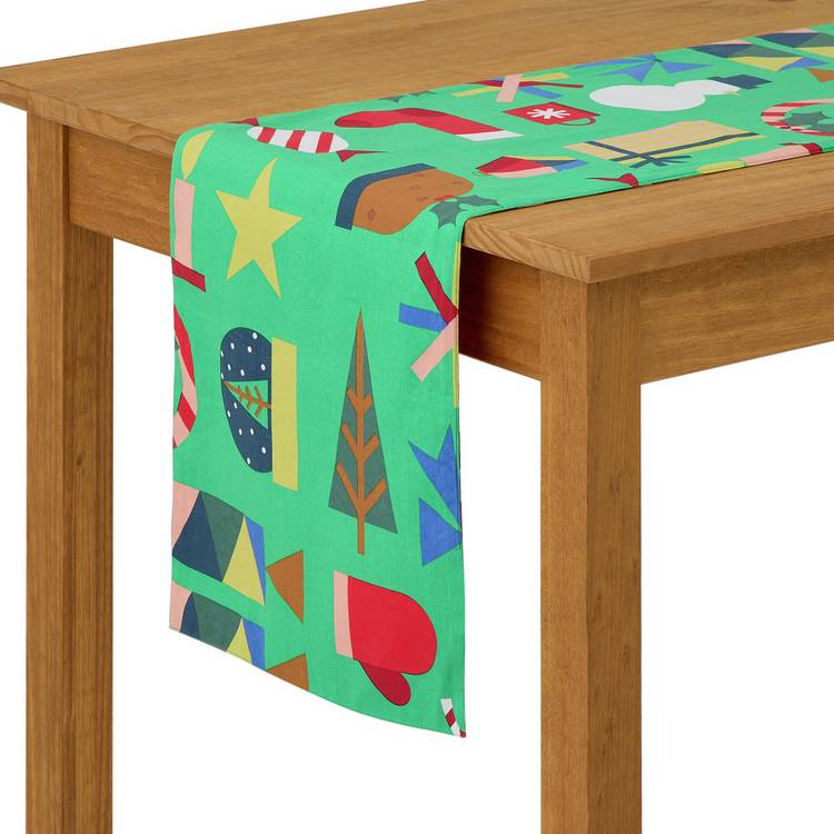 Habitat Festive Icons & Stripe Reversible Table Runner-Green 0