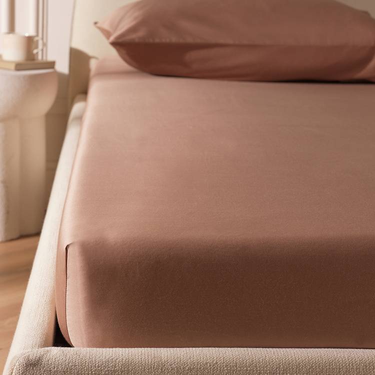 Habitat Egyptian Cotton Plain Mocha Deep Fitted Sheet-Single 0