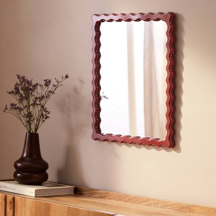 Habitat Red Wood Lacquered Wavy Wall Mirror - 48x40cm 0