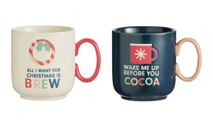 Habitat Slogan Set of 2 Mugs - Cream & Navy