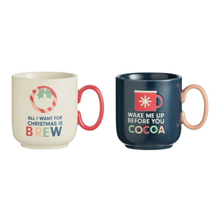 Habitat Slogan Set of 2 Mugs - Cream & Navy 0