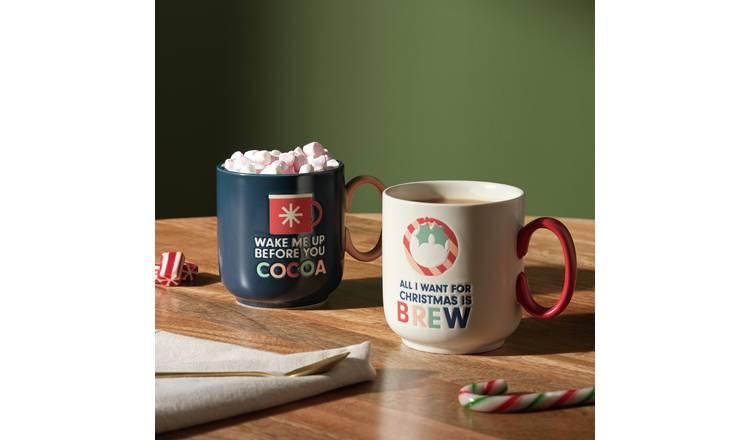 Habitat Slogan Set of 2 Mugs - Cream & Navy