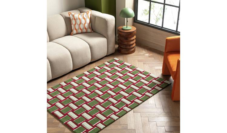 Habitat Mid Century Burgundy Wool Cut Pile Rug - 170x120cm