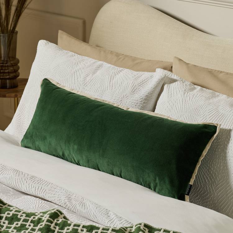 Habitat Lumbar Velvet Cushion - Green - 80x30cm 0