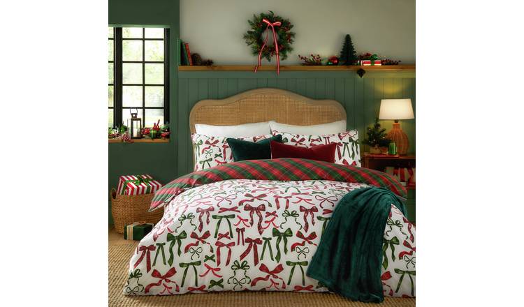 furn Nathalie Festive Bows Berry White Bedding Set - Double
