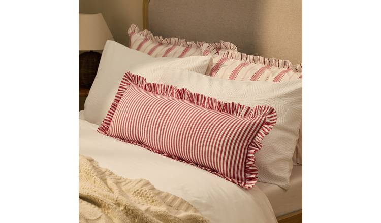 Habitat Lumbar Stripe Ruffle Cushion - Red - 80x30cm