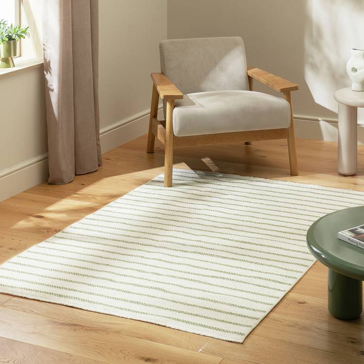 Habitat Stripe Green Flatweave Rug - 160x230cm 0