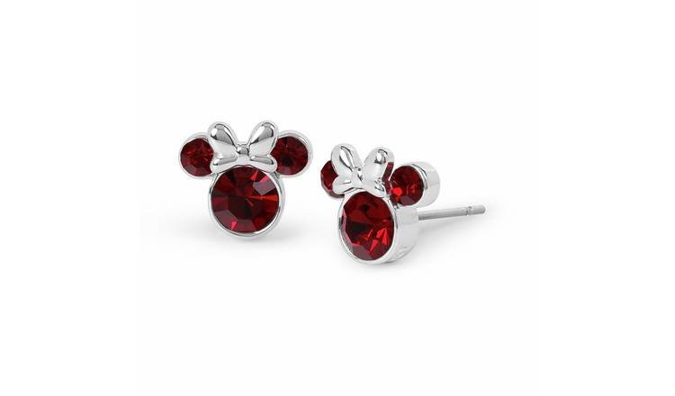 Disney Silver Plated Red Stone Minnie Mouse Stud Earrings
