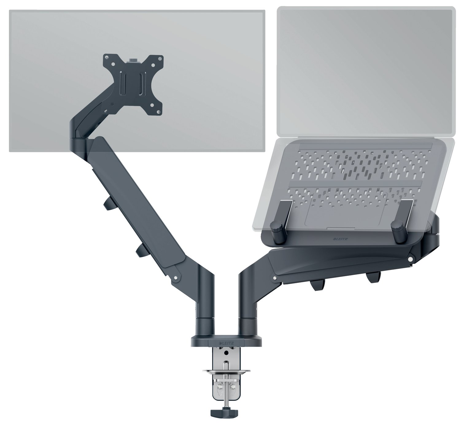 Leitz Space Saving Dual Monitor And Laptop Arm - Dark Grey