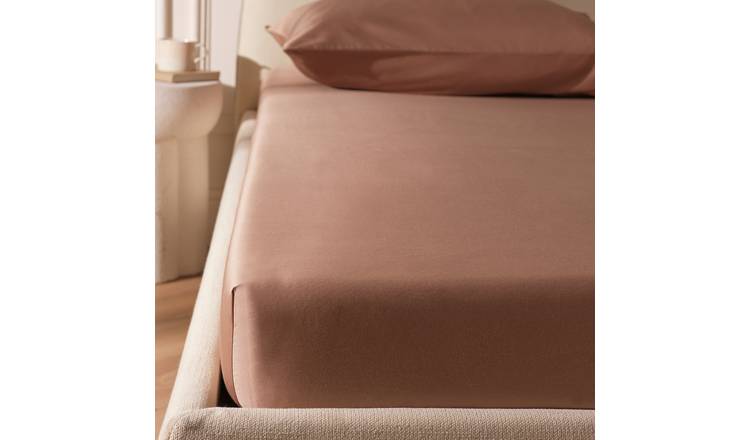 Habitat Egyptian Cotton Plain Mocha Deep Fitted Sheet-Double
