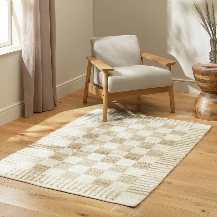 Habitat Archive Checkboard Natural Flatweave Rug - 170x120cm 0