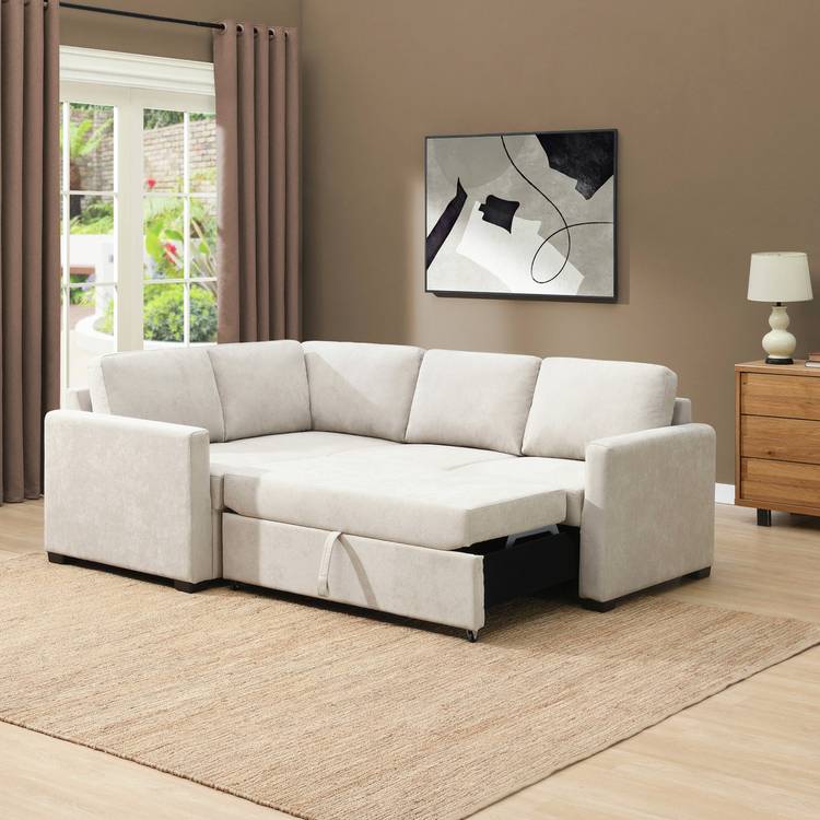 Habitat Reagan Fabric Left Hand Corner Sofa Bed - Natural 0