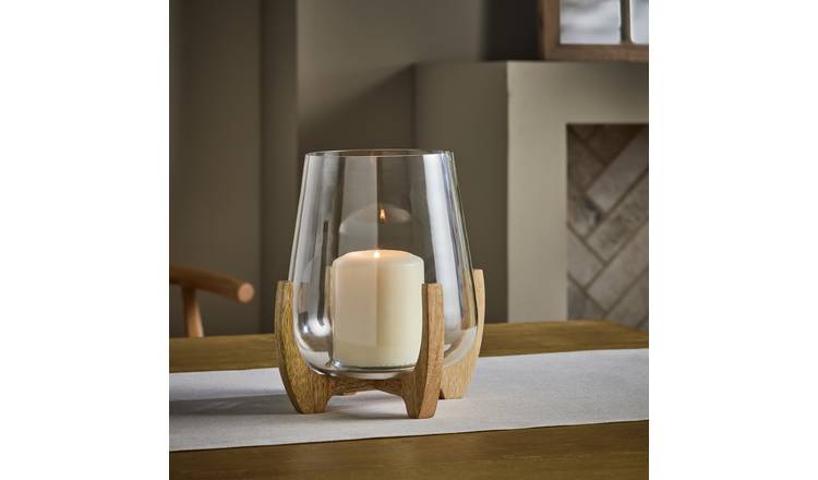 Habitat Small Hurricane Candle Holder with Wooden Legs