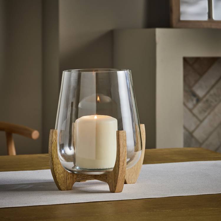 Habitat Small Hurricane Lamp Holder with Wooden Legs 0