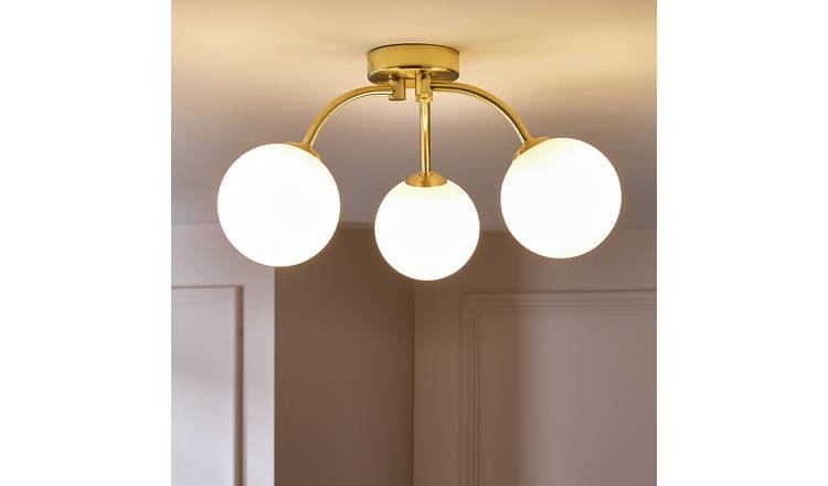 Argos Home Opal Ball 3 Light Flush to Ceiling Light - Brass