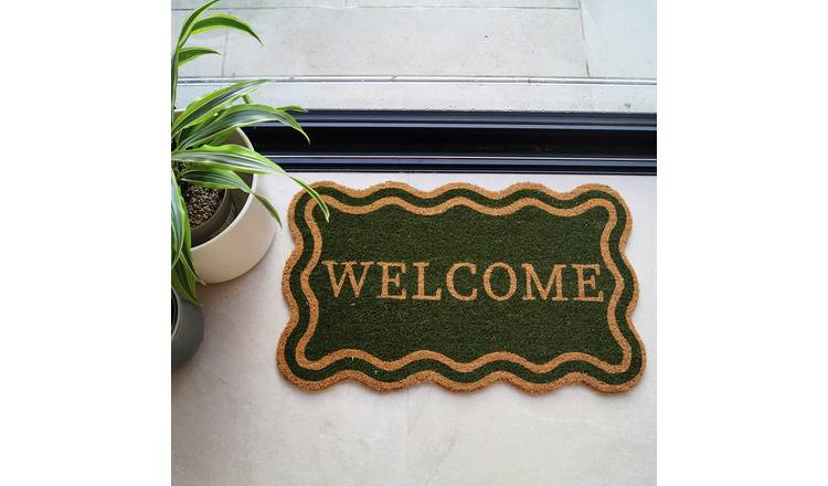 Mighty Mats Latex Olive Welcome Cut Pile Doormat - 45x75cm