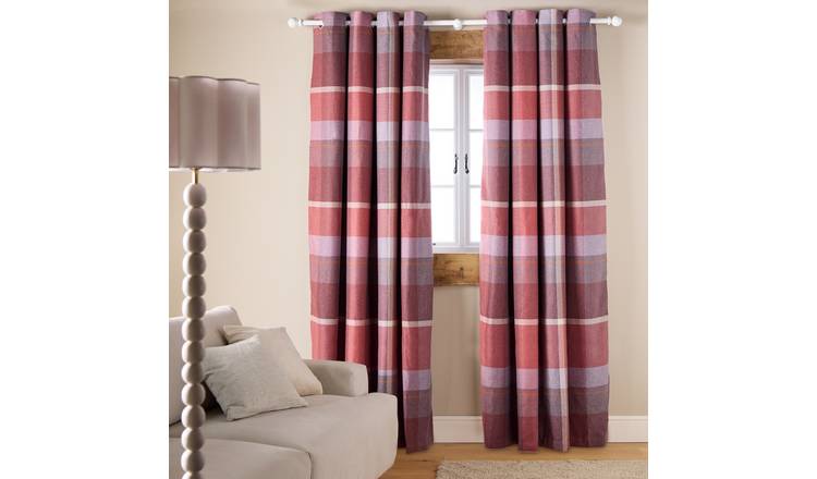 Argos Home Check Blackout Eyelet Curtain - Red - 137x117cm
