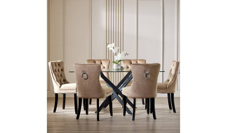 Argos Home Blake Black Dining Table & 6 Taupe Chairs