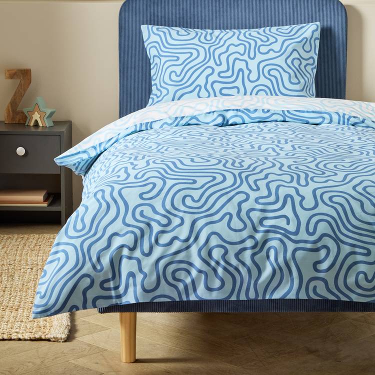 Habitat Squiggle Blue & White Kids Bedding Set - Double 0